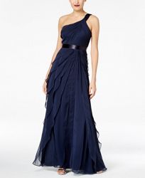 Adrianna Papell One-Shoulder Tiered Chiffon Gown