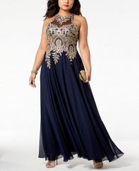 Xscape Plus Size Embroidered Gown