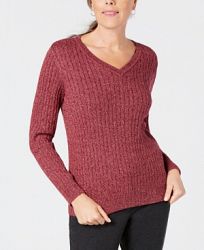 Karen Scott V-Neck Cable-Knit Sweater, Created for Macy's