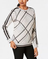 Charter Club Varsity-Stripe Plaid Sweater, Created for Macy's