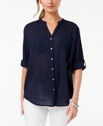 Charter Club Roll-Tab Button-Down Top, Created for Macy's