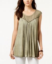 Style & Co Lace-Trim Sleeveless Swing Top, Created for Macy's