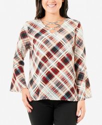 Ny Collection Bell-Sleeve Lattice Top