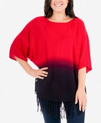 Ny Collection Dip-Dye Fringe Poncho Sweater