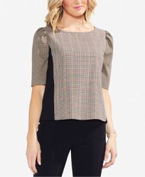 Vince Camuto Puff-Sleeve Plaid Top