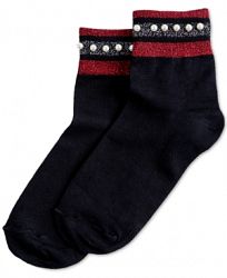Hue Embellished Metallic-Stripe Anklet Socks
