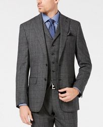 Tallia Men's Slim-Fit Charcoal Plaid Wool Suit Jacket