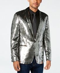 Tallia Men's Slim-Fit Silver/Black Reversible Sequin Dinner Jacket