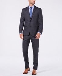 Vince Camuto Men's Slim-Fit Stretch Medium Gray Plaid Flannel Wool Suit