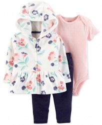 Carter's Baby Girls 3-Pc. Floral-Print Hoodie, Bodysuit & Pants Set