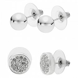Silver Linings Pave And Stud Earring Set - Silver Tone