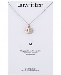 Unwritten Initial & Crystal Disc Pendant Necklace in Rose Gold-Tone Sterling Silver, 16" + 2" extender