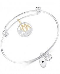 Unwritten "Live Life" Beach Theme Adjustable Bangle Bracelet in Two-Tone Stainless Steel