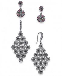 I. n. c. Day & Night Hematite-Tone 2-Pc. Set Coordinated Halo Crystal Drop Earrings, Created for Macy's