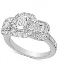 Diamond Triple Stone Halo Engagement Ring (2 ct. t. w. ) in 14k White Gold