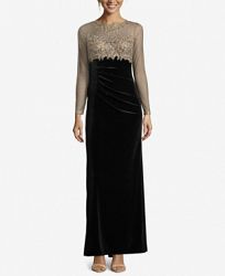 Xscape Petite Embellished Illusion Velvet Gown