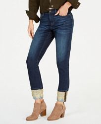 Style & Co Petite Lace-Contrast Boyfriend Jeans, Created for Macy's