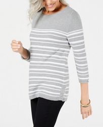 Karen Scott Petite Striped Cotton Sweater, Created for Macy's