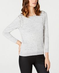 Ny Collection Petite Grommet-Shoulder Sweater