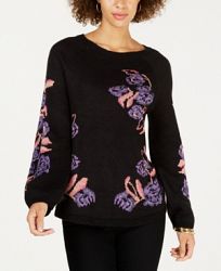 Style & Co Petite Floral-Print Bishop-Sleeve Sweater, Created for Macy's