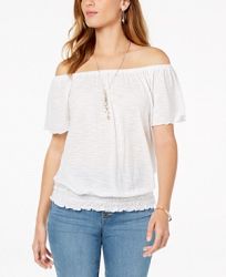 Style & Co Petite Smocked Off-The-Shoulder Top, Created for Macy's