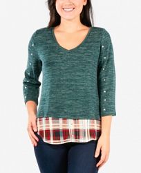 Ny Collection Petite Spacedye Layered Look Top