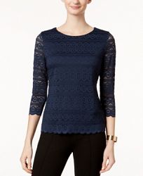 Charter Club Petite Lace 3/4-Sleeve Top, Created for Macy's