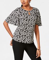 Charter Club Petite Vine-Print Flutter-Sleeve Top, Created for Macy's