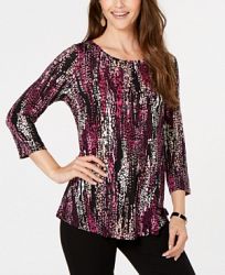 Jm Collection Petite Printed 3/4-Sleeve T-Shirt, Created for Macy's