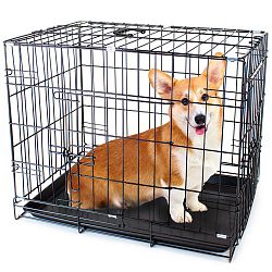 36" LARGE Dual-Door Folding Pet Crate with Removable Liner