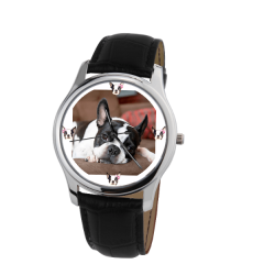 Boston Terrier Unisex Silver Wrist Watch- Free Shipping - 38mm