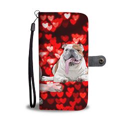 Bulldog On Red Hearts Print Wallet Case-Free Shipping - Google Pixel
