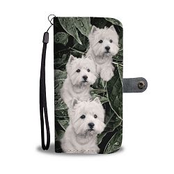 Cute Westie On Green Leaves Print Wallet Case- Free Shipping - iPhone 8