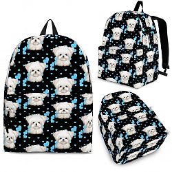 Maltese Dog Print BackPack - Express Shipping - Backpack - Black - Lovely Maltese Dog Print BackPack - Express Shipping / Youth (Ages 8 to 12)