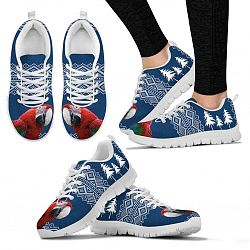 Red and Green Macaw Print Christmas Running Shoes For Women-Free Shipping - Women's Sneakers - White - Red and Green Macaw Print Christmas Running Shoes For Women-Free Shipping / US8 (EU39)