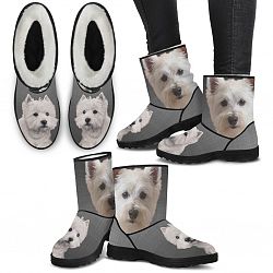 West Highland White Terrier Print Faux Fur Boots For Women-Free Shipping - Faux Fur Boots - Black - West Highland White Terrier Print Faux Fur Boots For Women-Free Shipping / US12 (EU44)