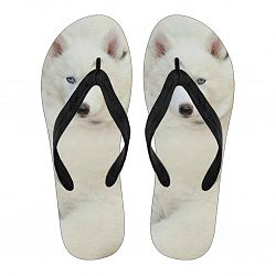 White Husky Puppy Flip Flops For Men- Free Shipping - Men's Flip Flops - Black - White Husky Puppy Flip Flops For Men- Free Shipping / Large (US 11-12 /EU 45-47)