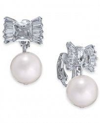 kate spade new york Silver-Tone Crystal Bow & Imitation Pearl Clip-On Drop Earrings