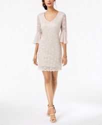 Connected Petite Sequined Lace Bell-Sleeve Dress