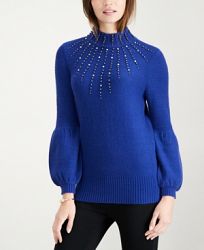 Alfani Petite Beaded Balloon-Sleeve Sweater, Created for Macy's