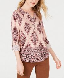 Style & Co Petite Printed Roll-Tab Sleeve Top, Created for Macy's