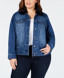 Style & Co Plus Size Faux-Fur Collar Denim Jacket, Created for Macy's
