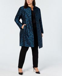 Anne Klein Plus Size Jacquard Snap-Front Coat