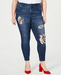 Ysj Plus Size Floral-Patch Skinny Jeans, Created for Macy's