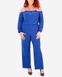 Ny Collection Plus Size Off-The-Shoulder Chain Jumpsuit