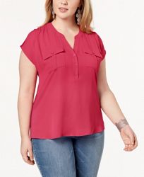 I. n. c. Plus Size Mixed-Media Utility Shirt, Created for Macy's