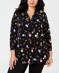 Charter Club Plus Size Floral-Print V-Neck Top, Created for Macy's