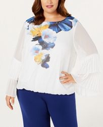 Alfani Plus Size Pleated Bell-Sleeve Top, Created for Macy's