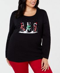 Karen Scott Plus Size Cotton Cat Trio T-Shirt, Created for Macy's