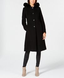 Anne Klein Faux-Fur-Trim Hooded Maxi Coat